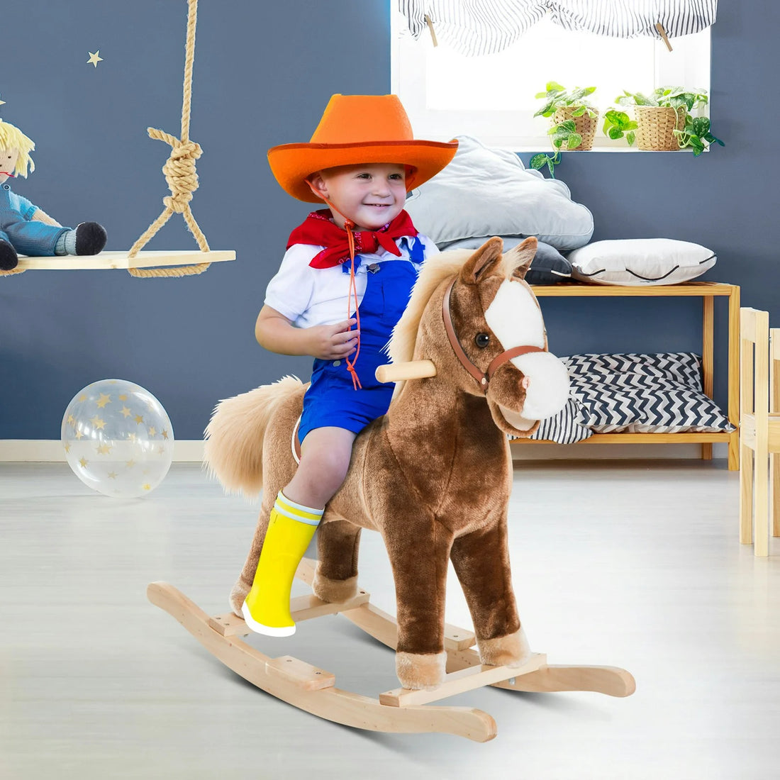 Plush Wooden Rocking Horse for Kids