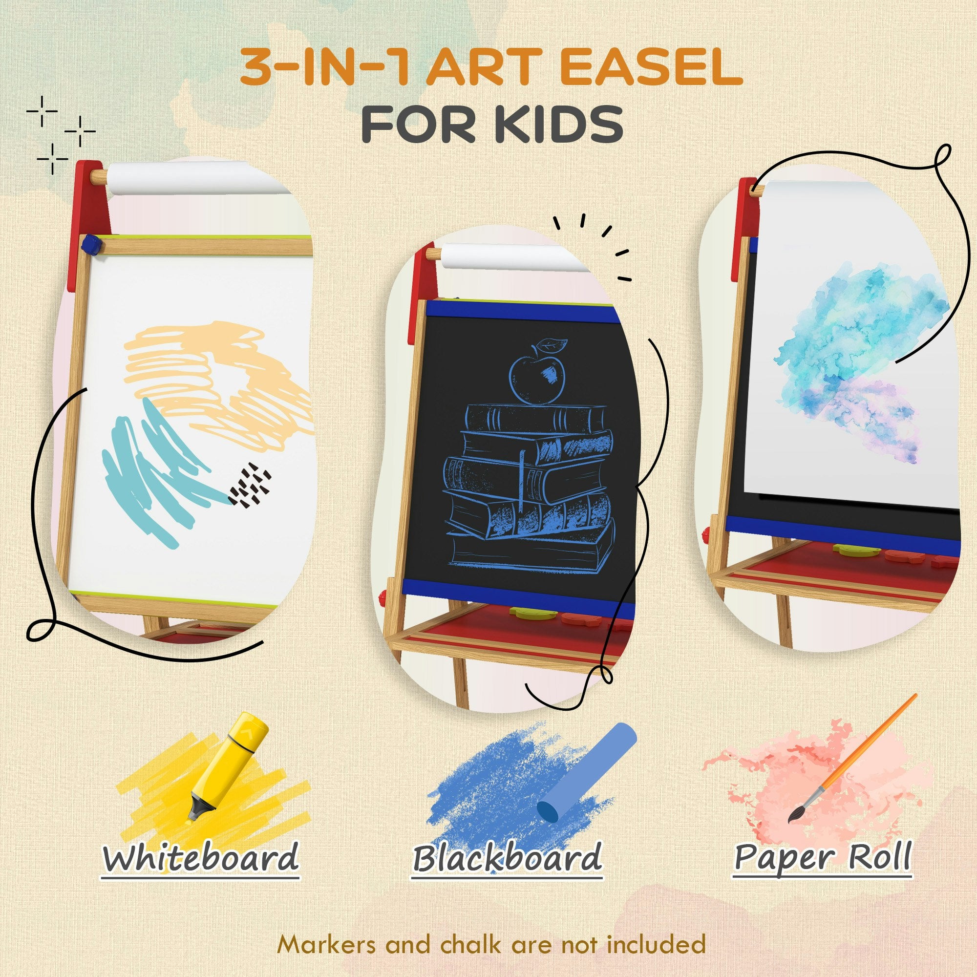 3-in-1 Kids Art Easel with Paper Roll