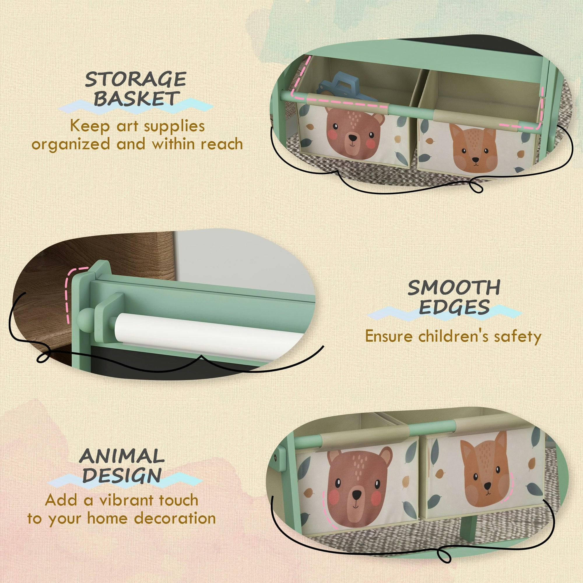 Kids Easel with Paper Roll and Storage